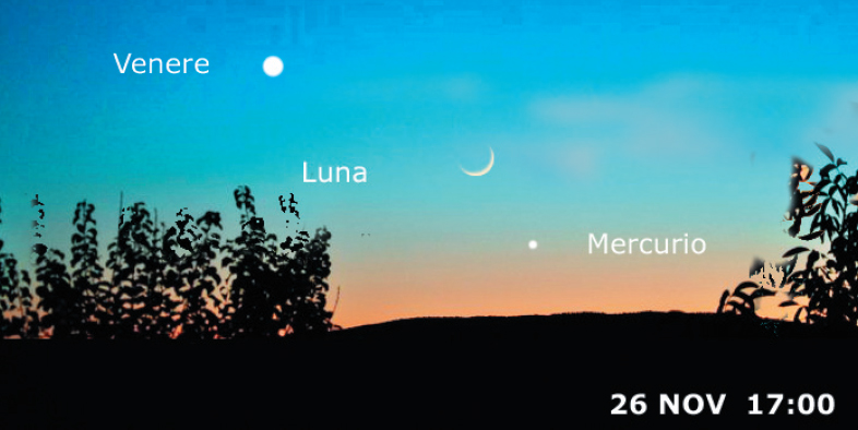 Congiunzione tra Venere Mercurio e Luna