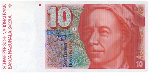 Leonhard Euler, spesso italianizzato in Eulero, in una banconota svizzera Leonhard Euler, spesso italianizzato in Eulero, in una banconota svizzera