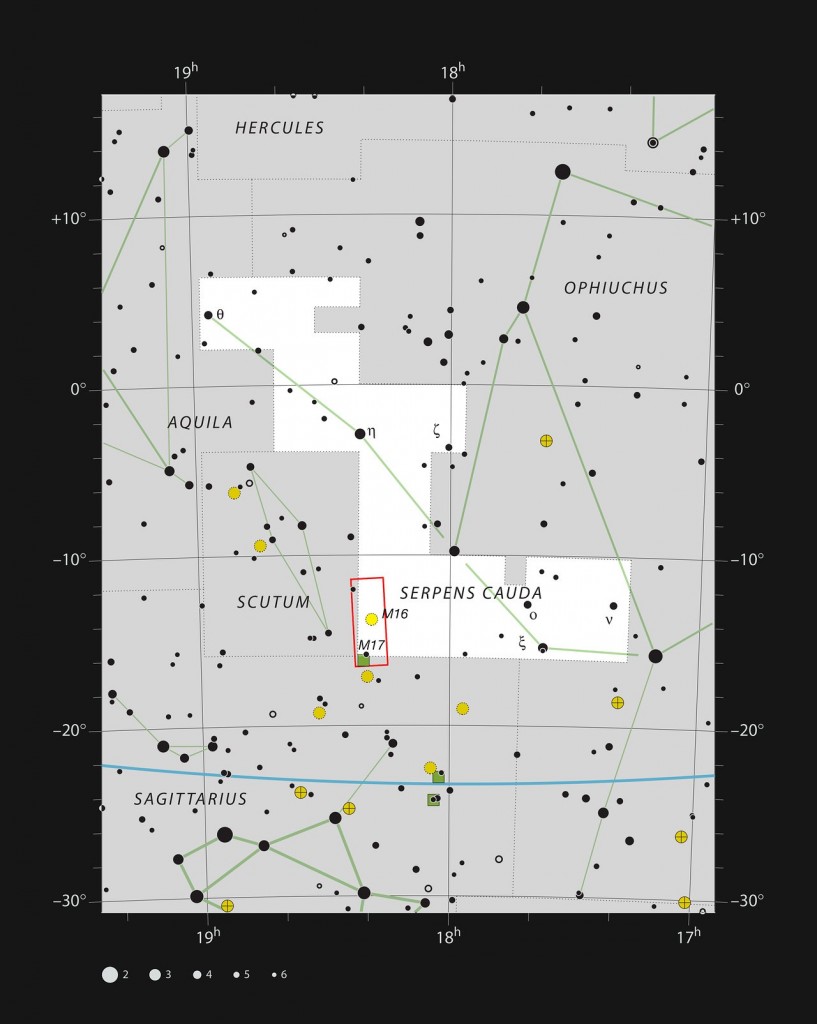Nebulae on the borders of the constellations of Sagittarius and