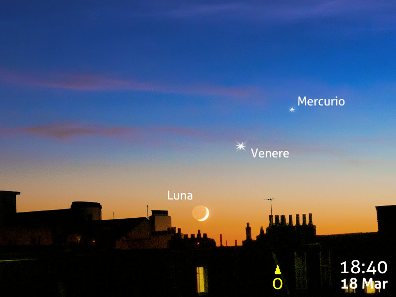 Prima tappa della sera. La Luna raggiunge Venere e Mercurio