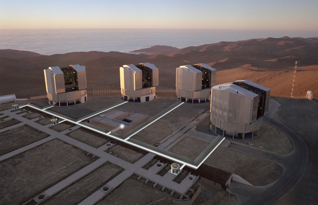 Aerial view of the VLTI with tunnels superimposed