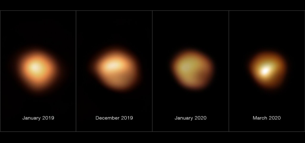 Betelgeuseâs surface before and during its 2019â2020 Great D