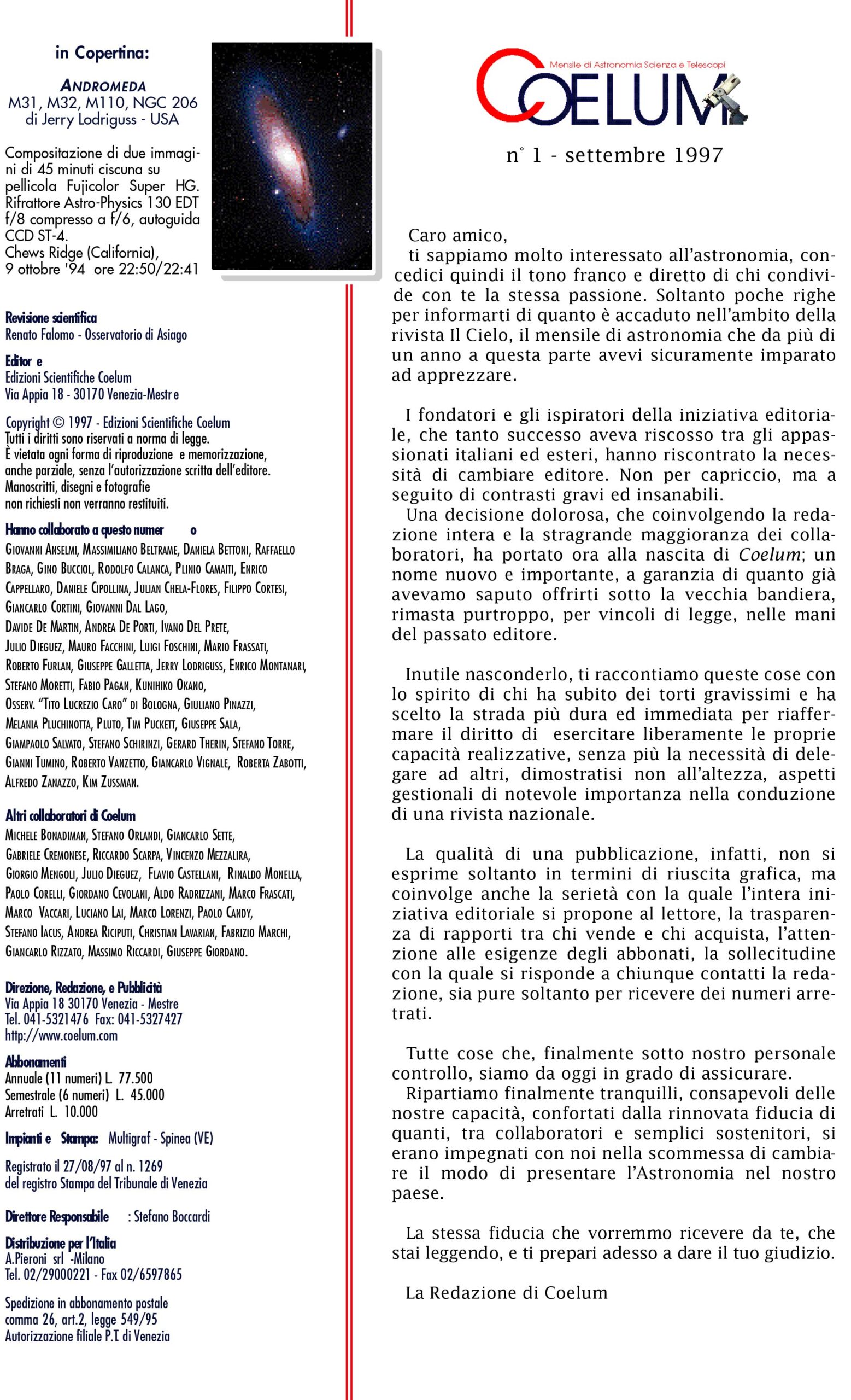 Coelum Astronomia N°1 di settembre 1997 - immagine 2