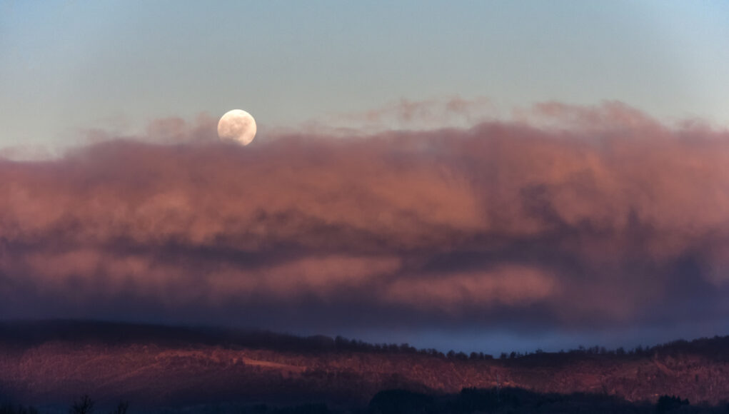 DSC_1956 m LUNA PIENA CHE SORGE ILLUMINATA DAL SOLE TRA NUVOLE ROSA_rid Osservazione Diurna. Luna piena che sorge tra le nuvole rosa 26 dicembre 2023 ore 16:30 Sila piccola, Calabria Nikon D7500 f /9 1/320s ISO 200 obiettivo 70-300 mm treppiedi Manfrotto. Credito Teresa Molinaro