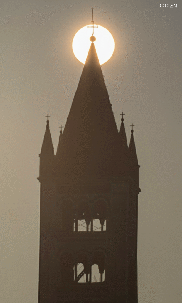 Sole sopra il campanile della Basilica di San Zeno