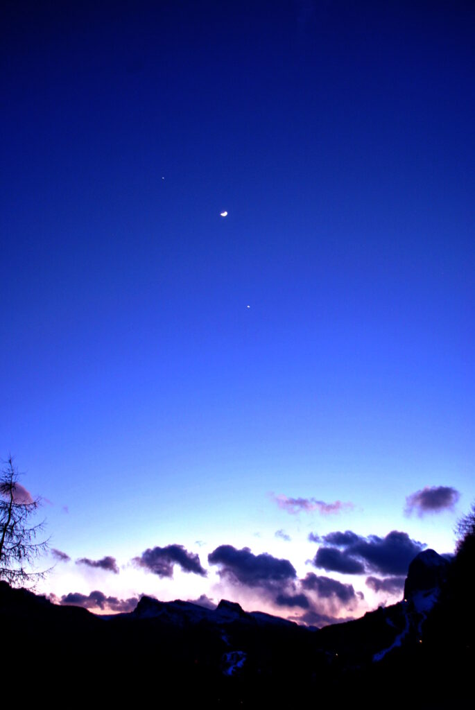 Congiunzione Venere, Luna e Giove da Cortina d’Ampezzo