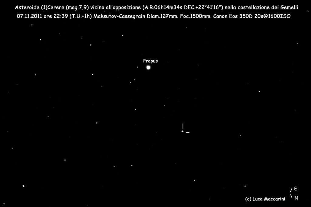 Asteroide (1)Cerere vicino all’opposizione.