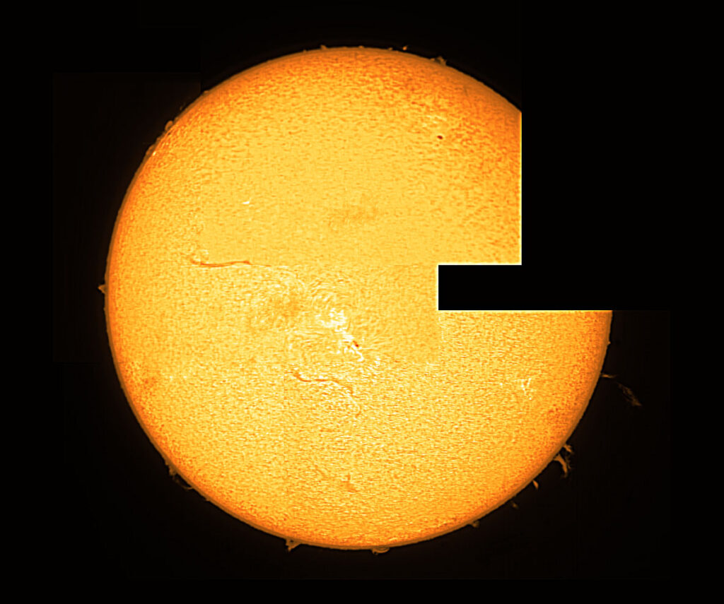 collage di foto del sole con protuberanze e macchie solari
