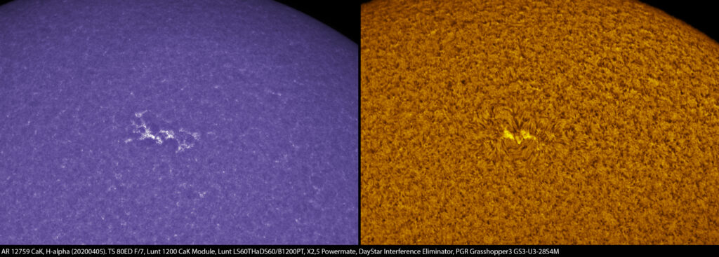 AR 12759 CaK/H-alpha