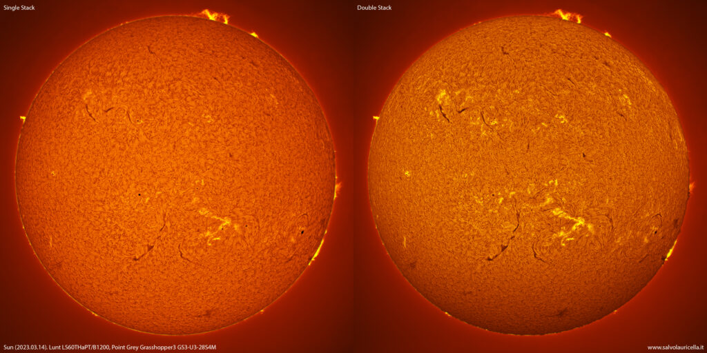 Sole in H-alpha (single stack vs double stack)