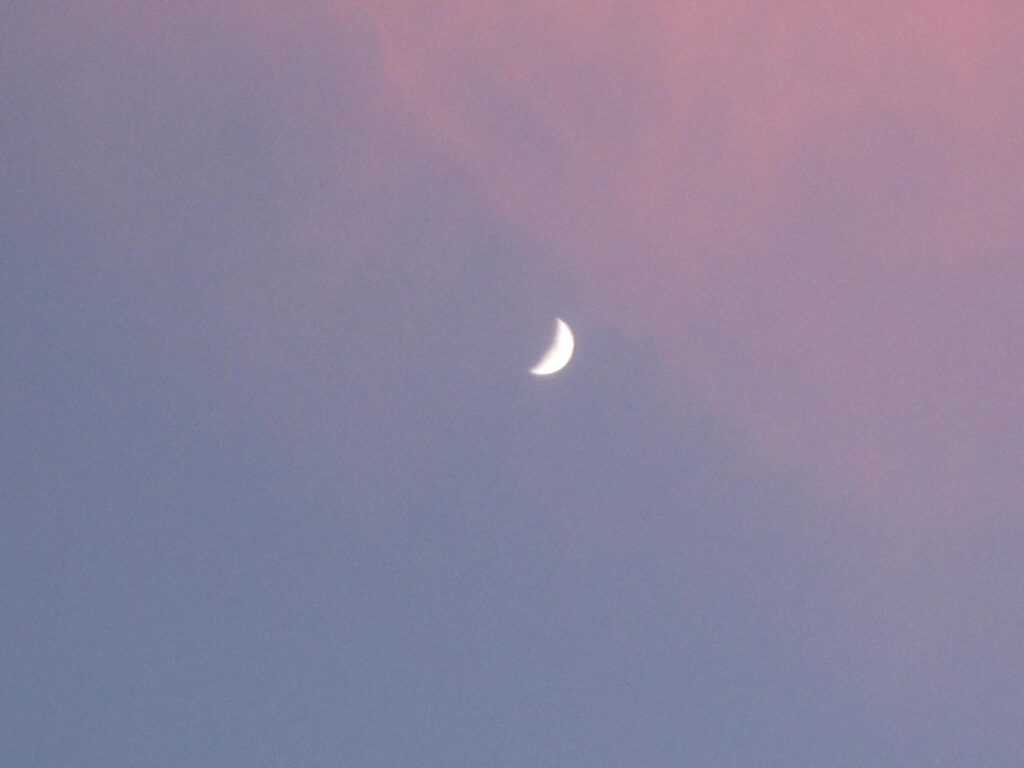 Falce di Luna, cielo blu, nuvole rosse…